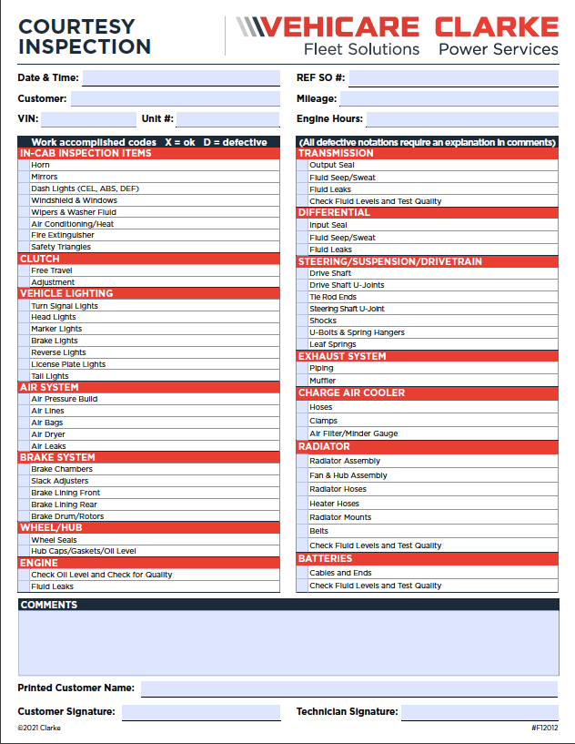 CMV Inspection Form – Clarke Store